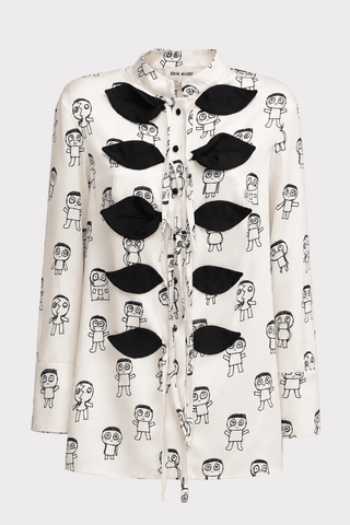 Art Print Longline Tie Front Blouse – Ivory - Julia Allert