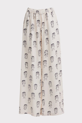 Art Print Wide-Leg Palazzo Trousers – Ivory - Julia Allert