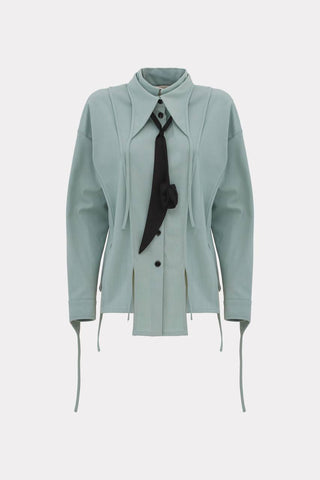 Artistic Asymmetric Textured Viscose Blouse - Dusty Mint - Julia Allert