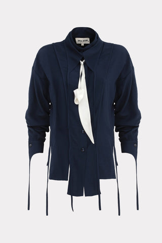 Artistic Asymmetric Textured Viscose Blouse - Navy - Julia Allert
