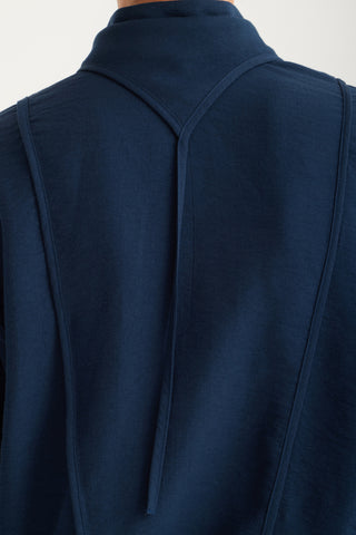 Artistic Asymmetric Textured Viscose Blouse - Navy
