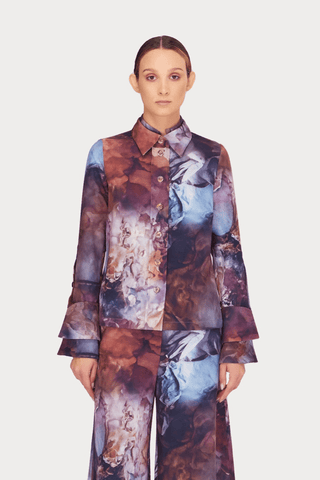 Artistic Design Long-Sleeve Shirt Abstract Print Brown - Julia Allert