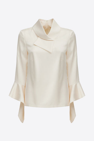 Asymmetric Collar Satin Blouse - Ivory - Julia Allert