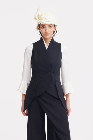Asymmetric Collar Satin Blouse - Ivory - Julia Allert