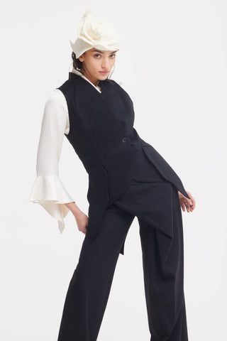 Asymmetric Collar Satin Blouse - Ivory - Julia Allert