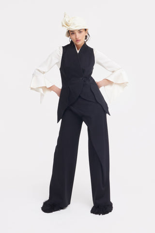 Asymmetric Collar Satin Blouse - Ivory - Julia Allert