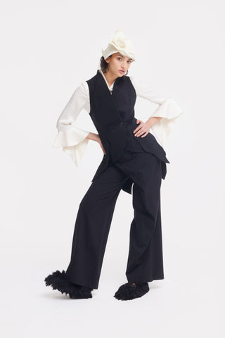 Asymmetric Collar Satin Blouse - Ivory - Julia Allert