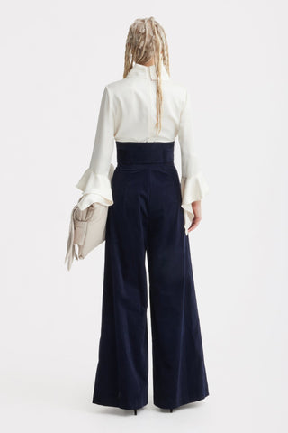 Asymmetric Collar Satin Blouse - Ivory - Julia Allert