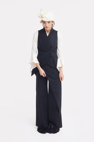 Asymmetric Collar Satin Blouse - Ivory - Julia Allert