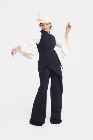 Asymmetric Collar Satin Blouse - Ivory - Julia Allert