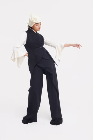 Asymmetric Collar Satin Blouse - Ivory - Julia Allert