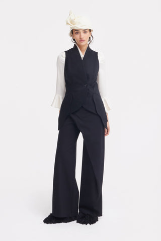 Asymmetric Collar Satin Blouse - Ivory - Julia Allert