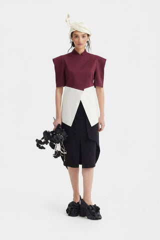 Asymmetric Colour Block Top – Burgundy & Beige - Julia Allert