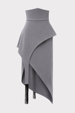 Asymmetric Draped Fringe Skirt - Grey - Julia Allert