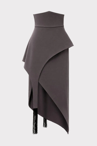 Asymmetric Draped Fringe Skirt - Grey - Julia Allert