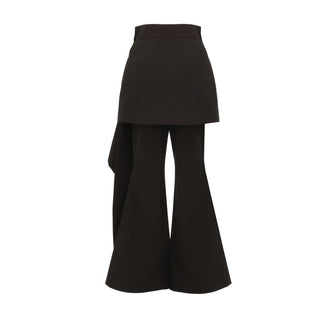 Asymmetric Overlay Flared Trousers Black