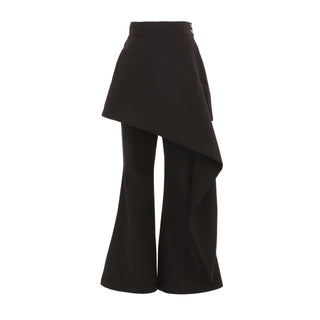 Asymmetric Overlay Flared Trousers Black