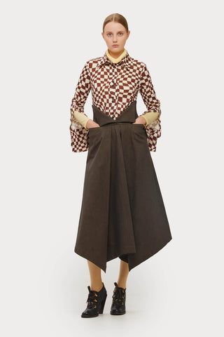 Asymmetrical Hem High-Waisted Denim Skirt Brown - Julia Allert