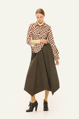 Asymmetrical Hem High-Waisted Denim Skirt Brown - Julia Allert