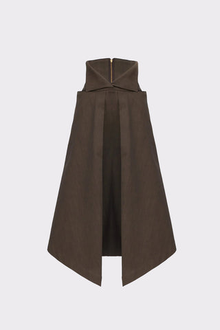 Asymmetrical Hem High-Waisted Denim Skirt Brown