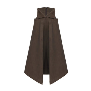 Asymmetrical Hem High-Waisted Denim Skirt Brown