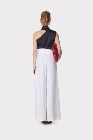 Asymmetrical Satin Top With Choker Collar Black - Julia Allert