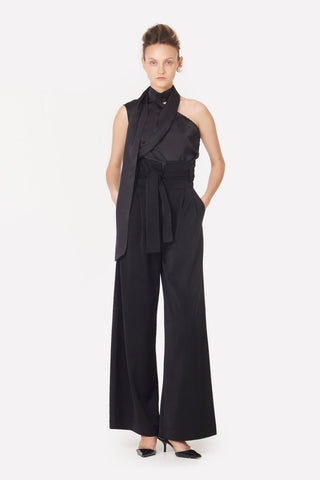 Asymmetrical Satin Top With Choker Collar Black - Julia Allert