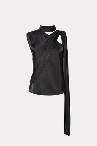 Asymmetrical Satin Top With Choker Collar Black - Julia Allert