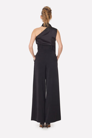 Asymmetrical Satin Top With Choker Collar Black