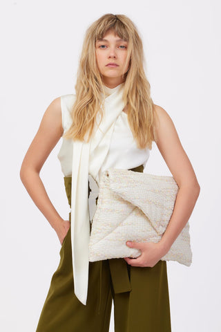 Asymmetrical Satin Top With Choker Collar Ivory - Julia Allert