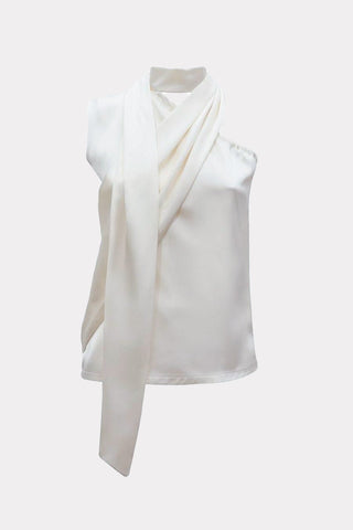Asymmetrical Satin Top With Choker Collar Ivory - Julia Allert