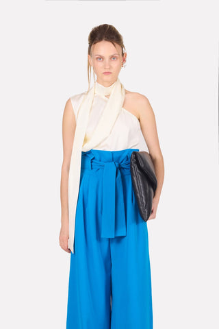 Asymmetrical Satin Top With Choker Collar Ivory - Julia Allert