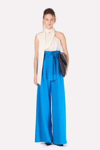 Asymmetrical Satin Top With Choker Collar Ivory - Julia Allert