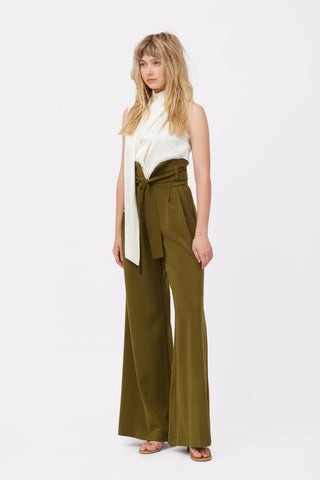 Asymmetrical Satin Top With Choker Collar Ivory - Julia Allert