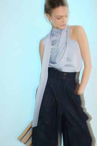 Baggy Wide Leg Cargo Jeans Navy Striped