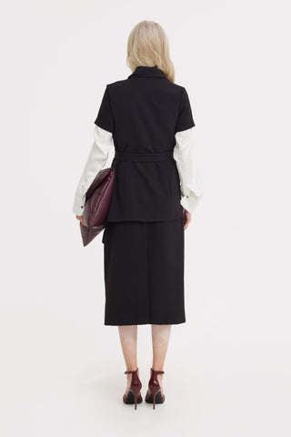Asymmetrical Sleeveless Blazer - Black - Julia Allert