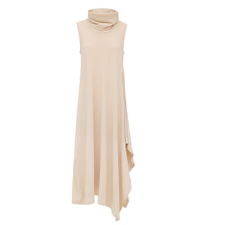 Asymmetrical Sleeveless Long Dress Beige