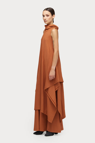 Asymmetrical Sleeveless Long Dress Terracotta