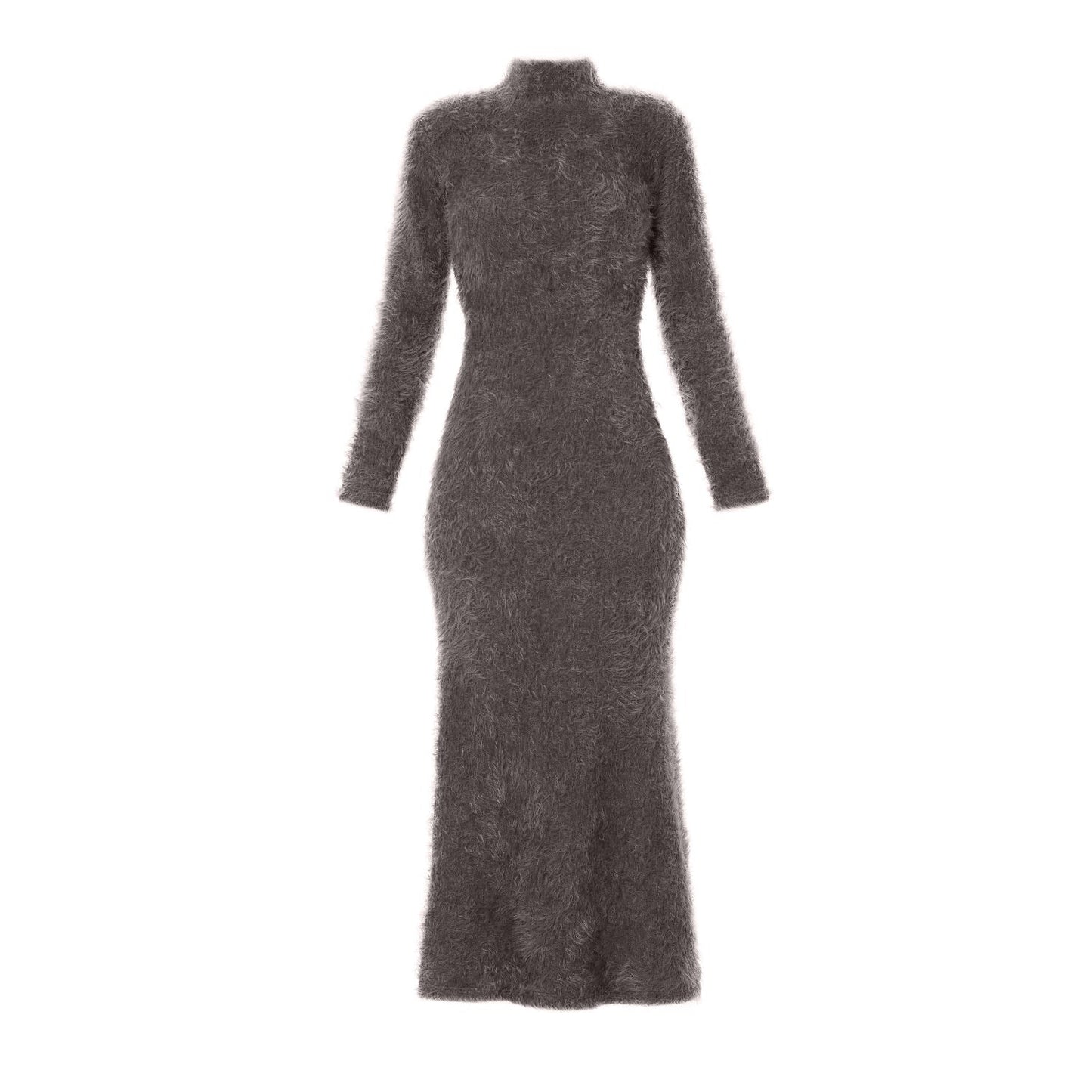 Stylish Fitted Long Fleecy Dress - Grey