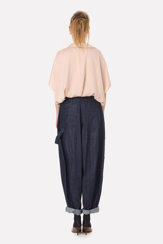 Baggy Wide Leg Cargo Jeans Navy Striped - Julia Allert