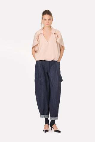 Baggy Wide Leg Cargo Jeans Navy Striped - Julia Allert