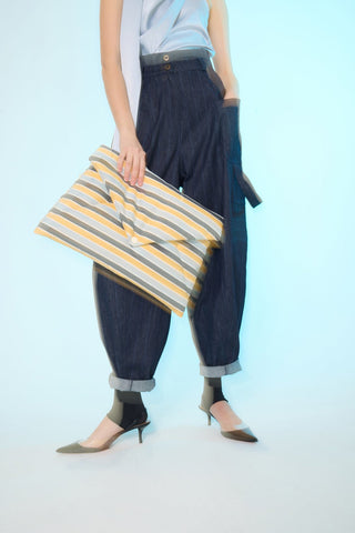 Baggy Wide Leg Cargo Jeans Navy Striped - Julia Allert