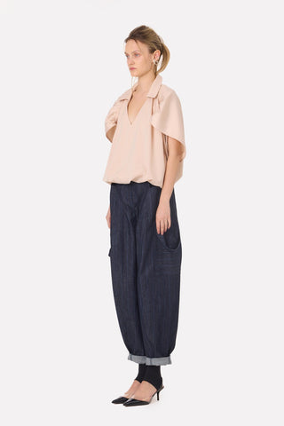 Baggy Wide Leg Cargo Jeans Navy Striped - Julia Allert