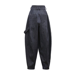 Baggy Wide Leg Cargo Jeans Navy Striped