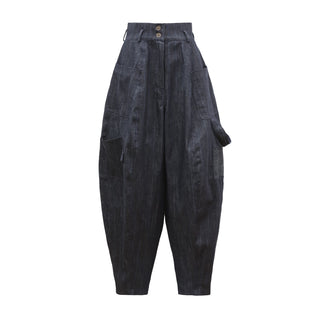 Baggy Wide Leg Cargo Jeans Navy Striped