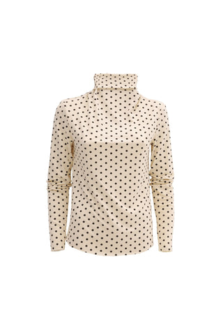 Basic Long Sleeve Top Polka Dot Beige