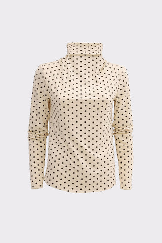 Basic Long Sleeve Top Polka Dot Beige