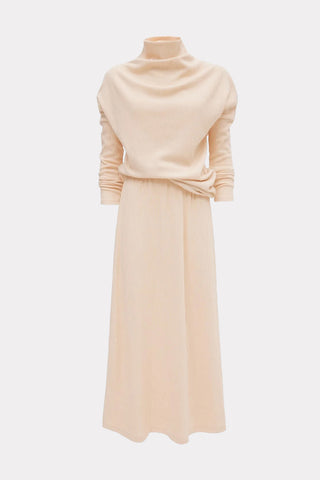Rib Knit Suit Asymmetric Blouse & Basic Skirt Beige