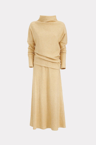 Rib Knit Suit Asymmetric Blouse & Basik Skirt Yellow & Orange