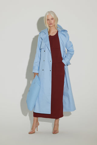 Belted Classic Longline Trench Coat – Light Blue - Julia Allert